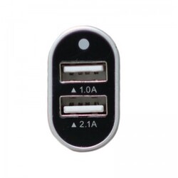 12V USB Charger 2.1A+1A Black