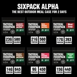 Tactical Foodpack Six Pack Alpha - Rationer Vægt: 595g - Energi: 3165kcal. - Mad