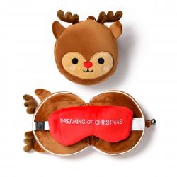 Relaxeazzz Christmas Reindeer Plush Travel Pillow & Eye Mask - Nakkepude