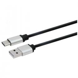 USB-A - USB-C kabel, PU-læder, 1m, sort