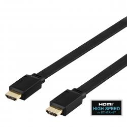Deltaco Flat High Speed With Ethernet Hdmi Cable, 1m, Black - Ledning