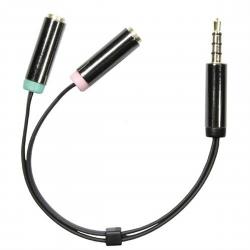 Deltaco 3.5mm Male To 3.5mm Microphone And Stereo Female, 0.1m - Kabel