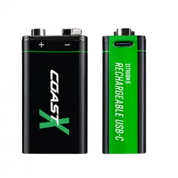 Coast 9V USB-C genopladeligt batteri 560mAh (2 stk.) Coast 9V USB-C genopladeligt batteri 560mAh (2 stk.)